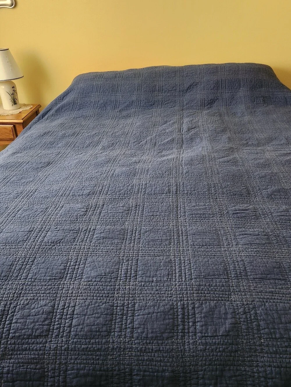 EDDIE BAUER Quilt Full Queen 1 Sham Blue Plaid Reversible Cotton Cottage Home